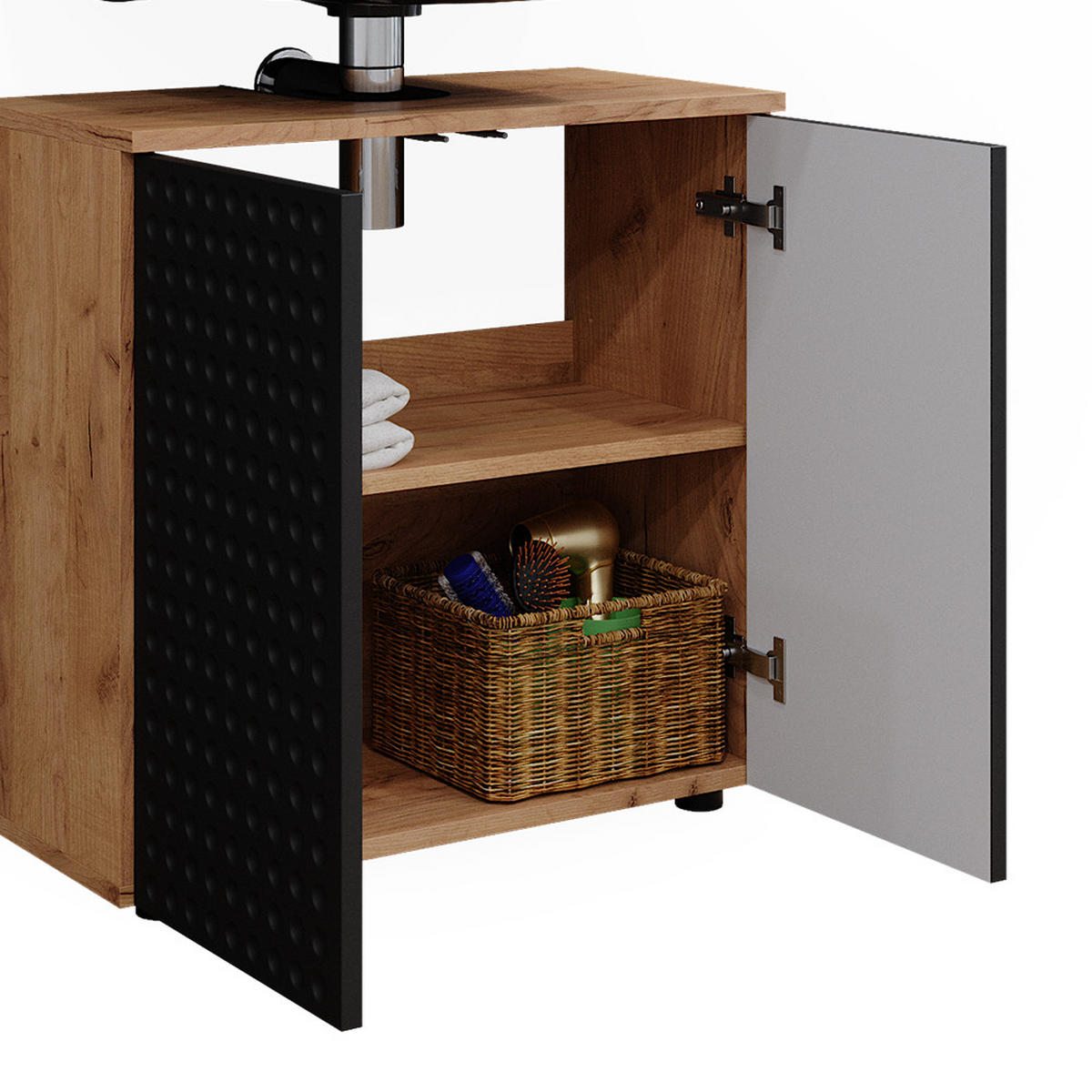BADMÖBEL-SET Irma Anthrazit gepunktet 3 Teile, mit Hochschrank - Anthrazit/Eiche Wotan, Holzwerkstoff (80/58.6/41cm) - Vicco