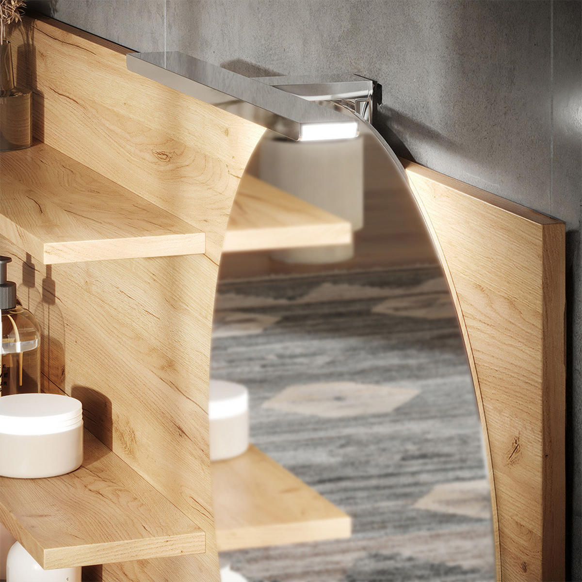 BADSPIEGELSCHRANK Avena Eiche 120 x 50 cm mit 3 offenen Fächern - Eichefarben, Holzwerkstoff (120/50/13.5cm) - Vicco