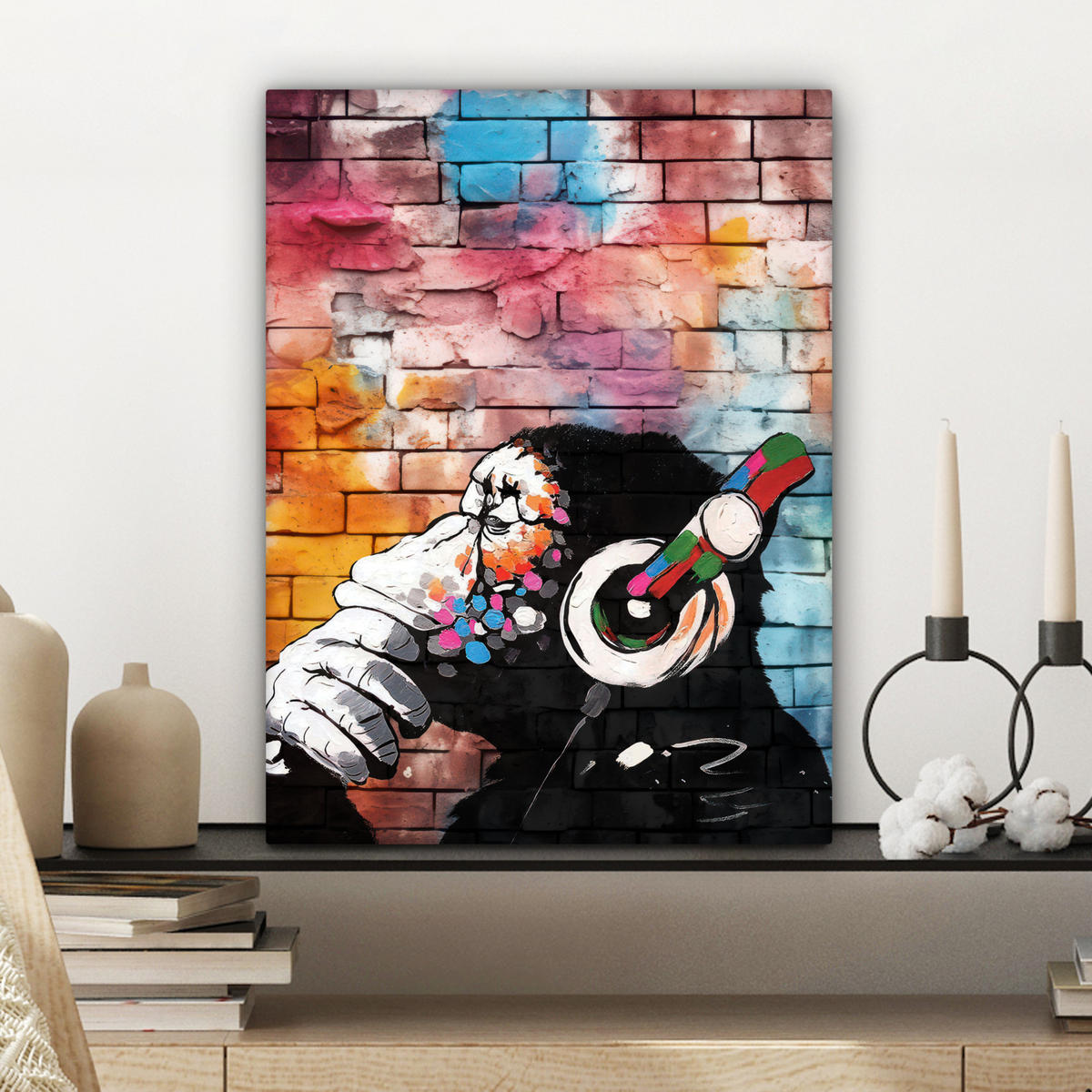 LEINWANDBILD Affe - Graffiti - Musik 30x40 cm - Multicolor, Textil (30/40cm) - MuchoWow
