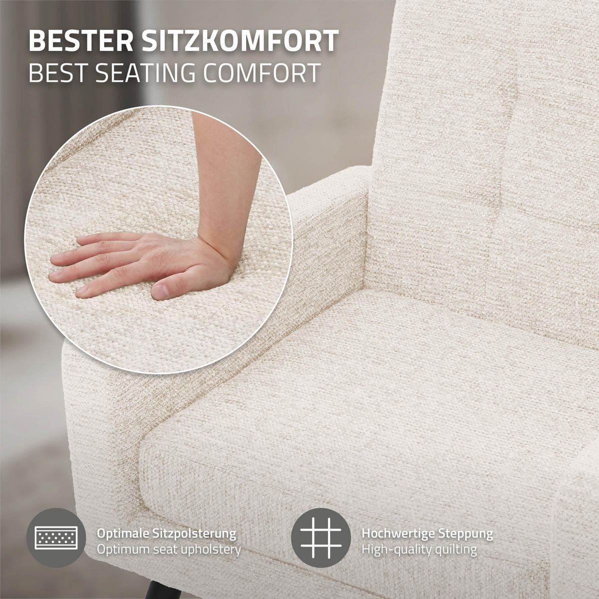 SESSEL mit Stahlbeinen und Webstruktur Relaxsessel 66,5x80x63,5 cm Beige - Beige/Schwarz, Textil/Metall (66.5/80/63.5cm) - ML-DESIGN