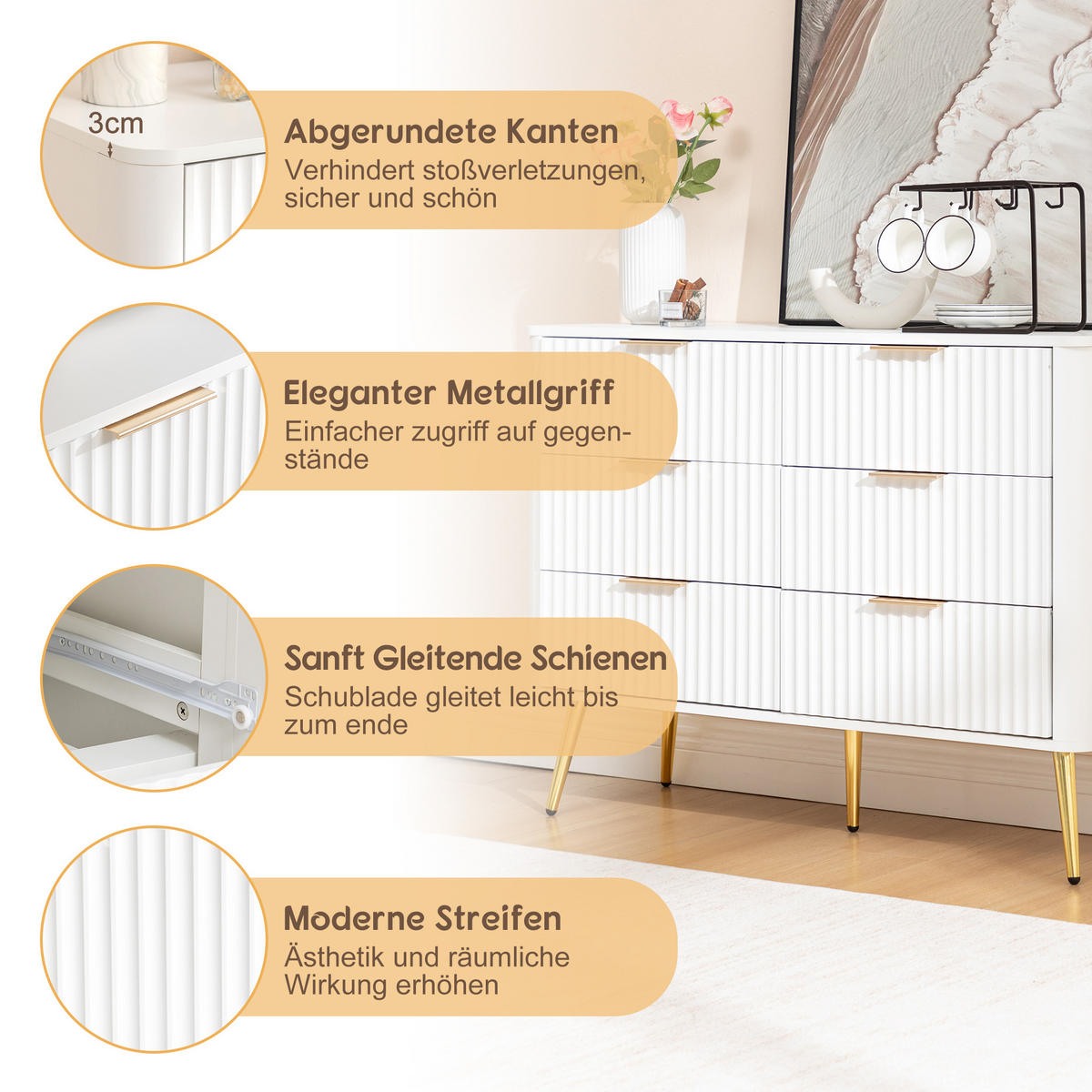 KOMMODE Weiß 105/40/80 cm - Weiß, Holzwerkstoff (105/80/40cm) - PANGIVO