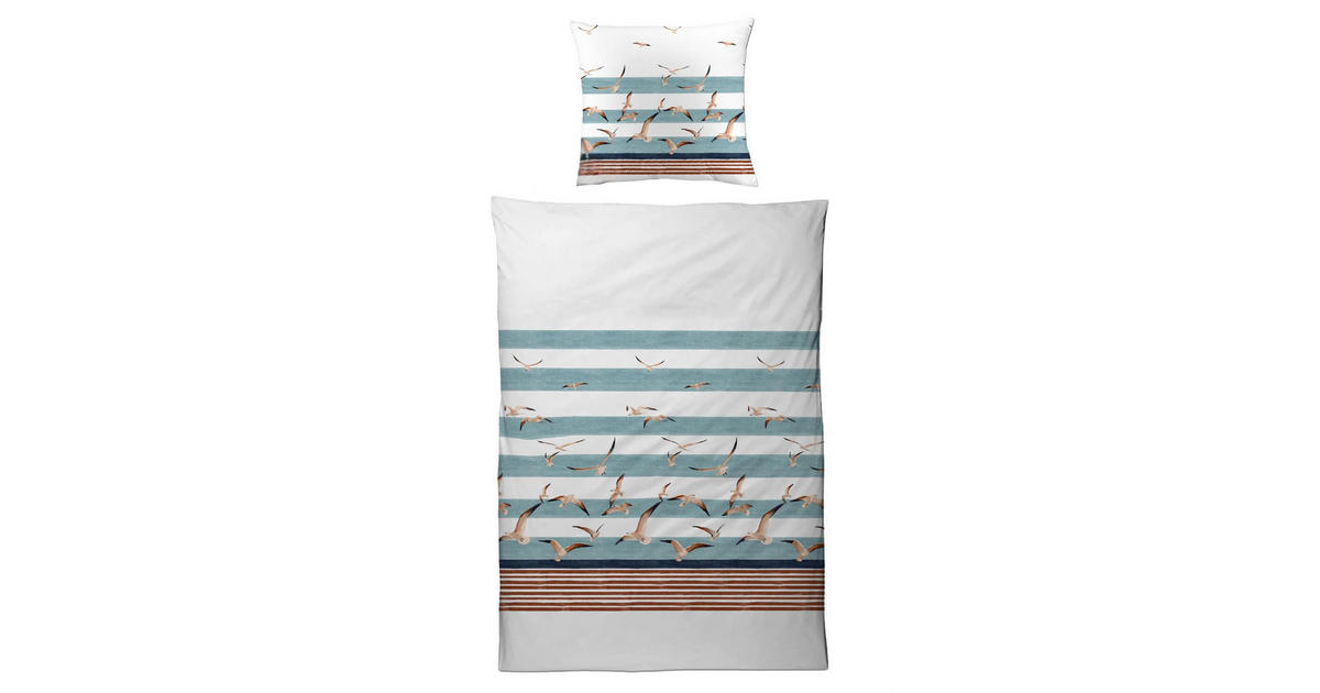 Carpe Sonno INTERLOCK-JERSEY-BETTWÄSCHE 135x200 Maritim Möwen Bettbezug Baumwolle
