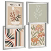 BILDER SET 4er Set - 50x50 cm & 40x60 cm Silberner Rahmen - Abstrakte Pastellpflanzen - Silberfarben, Kunststoff (50/50cm) - TULUP