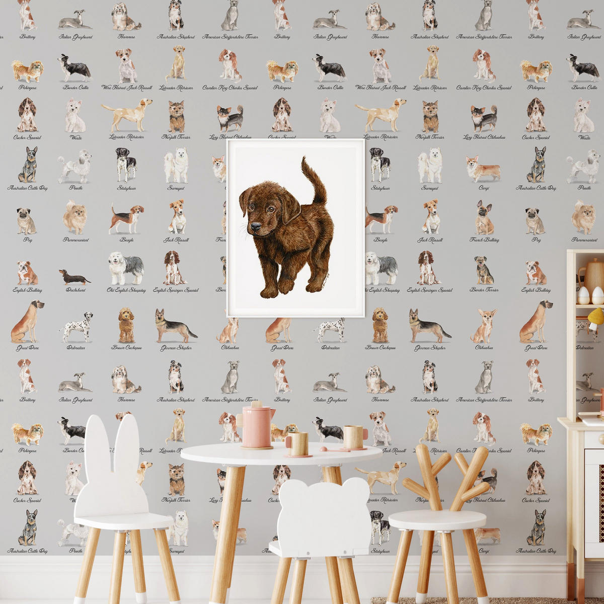 TAPETE Hunde aus echtem Papier, 200x280cm, 8 Bögen - Grau, Papier (200/280cm) - WALLPAPERS4BEGINNERS