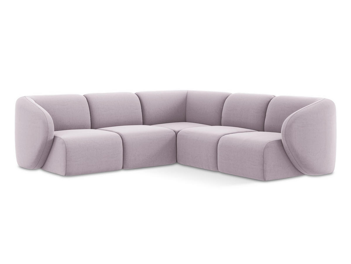ECKSOFA Samt Stoff Violett - Flieder/Schwarz, Holzwerkstoff/Kunststoff (251/251cm) - Makamii