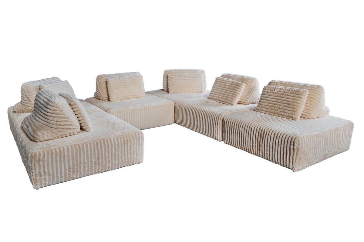 MODULSOFA WIOLO SOFT 6 MODULE 6 KISSEN Cremeweiß Cord - Creme/Schwarz, Kunststoff/Textil (333/84/333cm) - KAWOLA