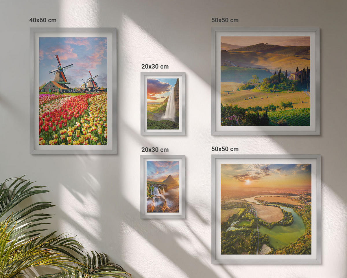 BILDER SET 5er Set - 50x50 cm & 20x30 cm & 40x60 cm Silberner Rahmen - Whisky, Wein, Champagner, Kaffee, Alkohol - Silberfarben, Kunststoff (40/60cm) - TULUP