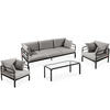 GARTENMÖBELSET RAMBE 4-tlg. 1x Tisch 2x Sessel 1x Sofa 3-Sitzer, mit Auflage, Stahlrahmen, LOFT-STIL, Anthrazit/Hellgrau - Dunkelgrau/Hellgrau, Textil/Metall - KONSIMO®