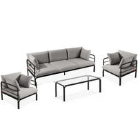 GARTENMÖBELSET RAMBE 4-tlg. 1x Tisch 2x Sessel 1x Sofa 3-Sitzer, mit Auflage, Stahlrahmen, LOFT-STIL, Anthrazit/Hellgrau - Dunkelgrau/Hellgrau, Textil/Metall - KONSIMO®