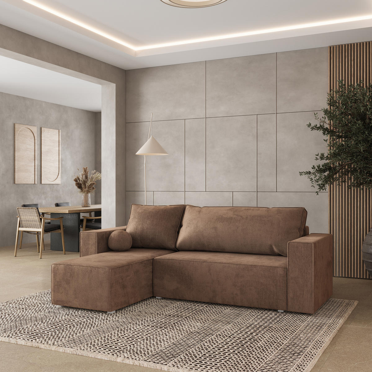 ROHOVÁ SEDAČKA RAVELO béžová - šedá/béžová, dřevo/textil (240/140cm) - MASSENO