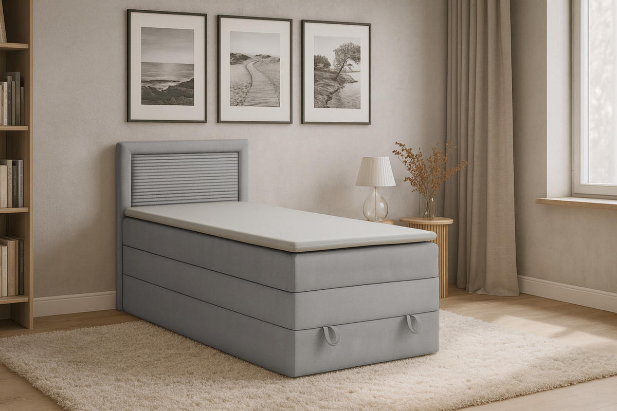 BOXBETT NORA 100/200 in Velours Hellgrau - Hellgrau, Holz/Holzwerkstoff (100/200cm) - Deine Möbel 24