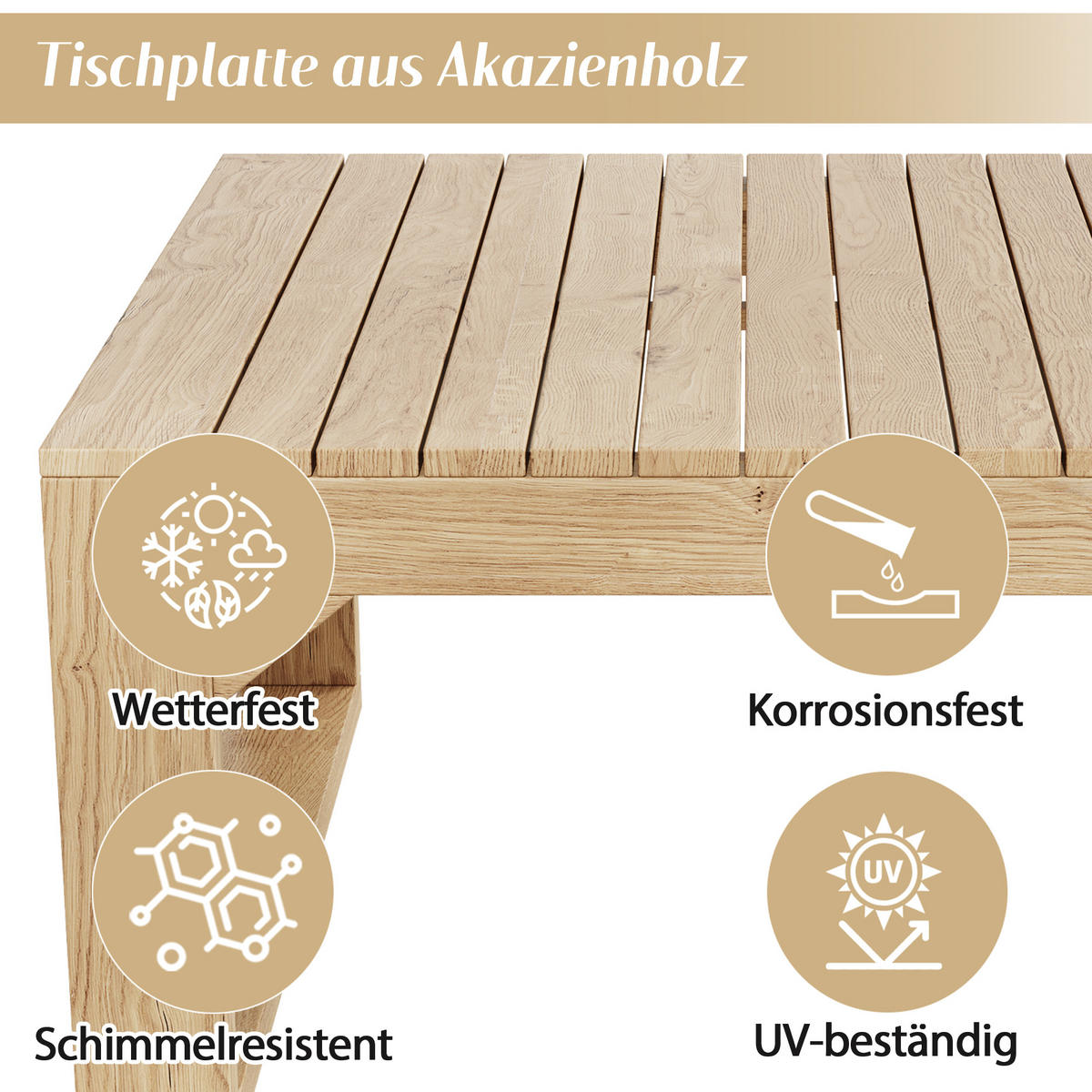 GARTENMÖBEL-SET, 4-6 Personen, Akazienrahmen, Natur/Creme - Creme, Textil - FLIEKS