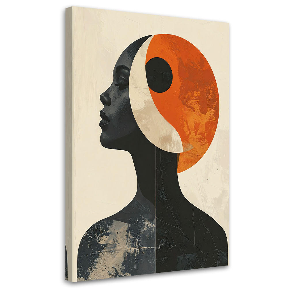 LEINWANDBILDER, Minimalistisches Frauenprofil mit orangefarbener Sonne - Orange, Textil (20/30cm) - Feeby