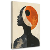 LEINWANDBILDER, Minimalistisches Frauenprofil mit orangefarbener Sonne - Orange, Textil (20/30cm) - Feeby