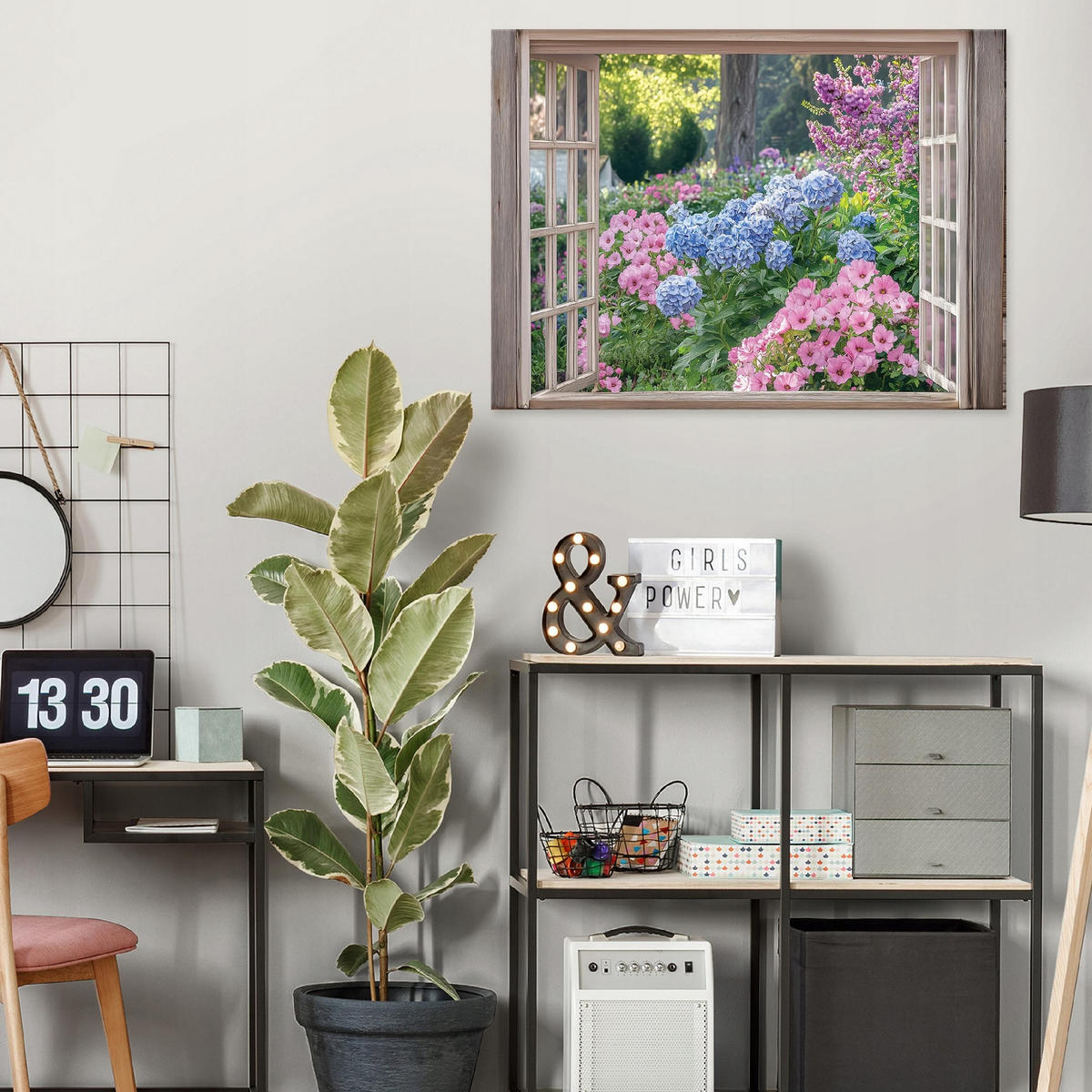 LEINWANDBILD Fenster Blumen Natur Modern Wohnzimmer 60x40 - Multicolor, Holzwerkstoff (60/40cm) - Wallarena