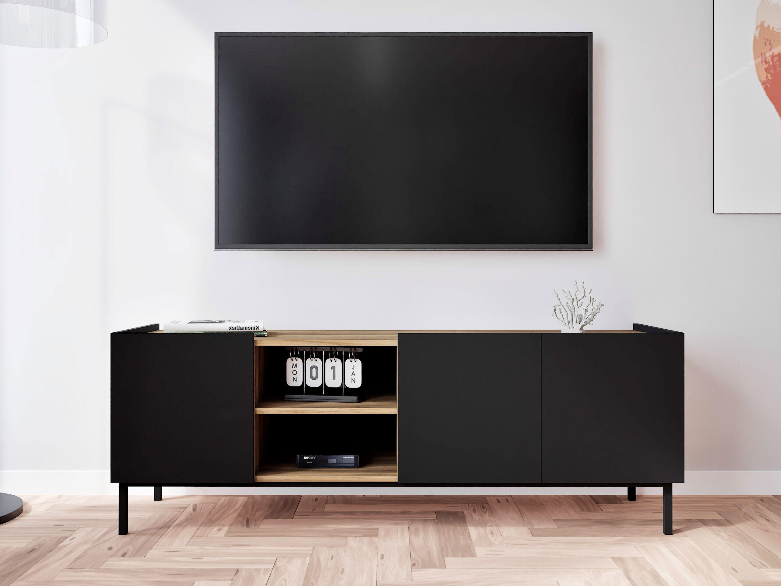 TV-SCHRANK System 77 - Schwarz, Holzwerkstoff/Metall (153/55/44cm) - MIRJAN24