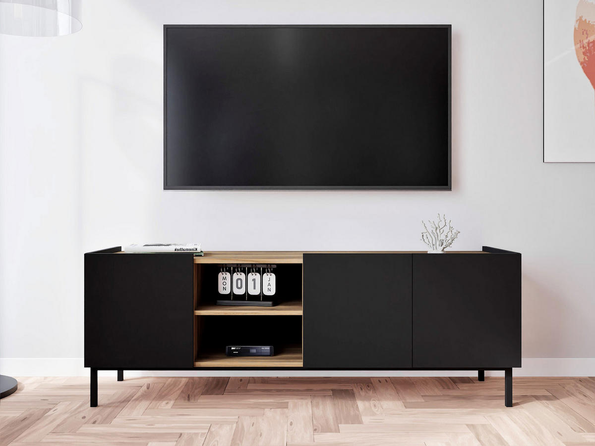 TV-SCHRANK System 77 - Schwarz, Holzwerkstoff/Metall (153/55/44cm) - MIRJAN24