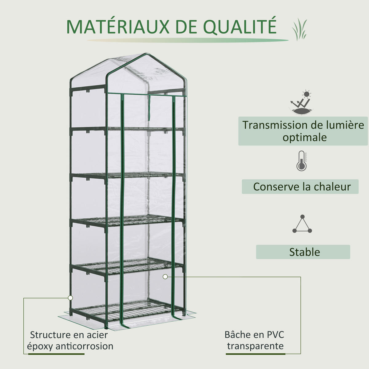 GEWÄCHSHAUS DE-11906 mit 5 Etagen & Tür Transparent - Transparent, Kunststoff (49/193/69cm) - ComfortXL