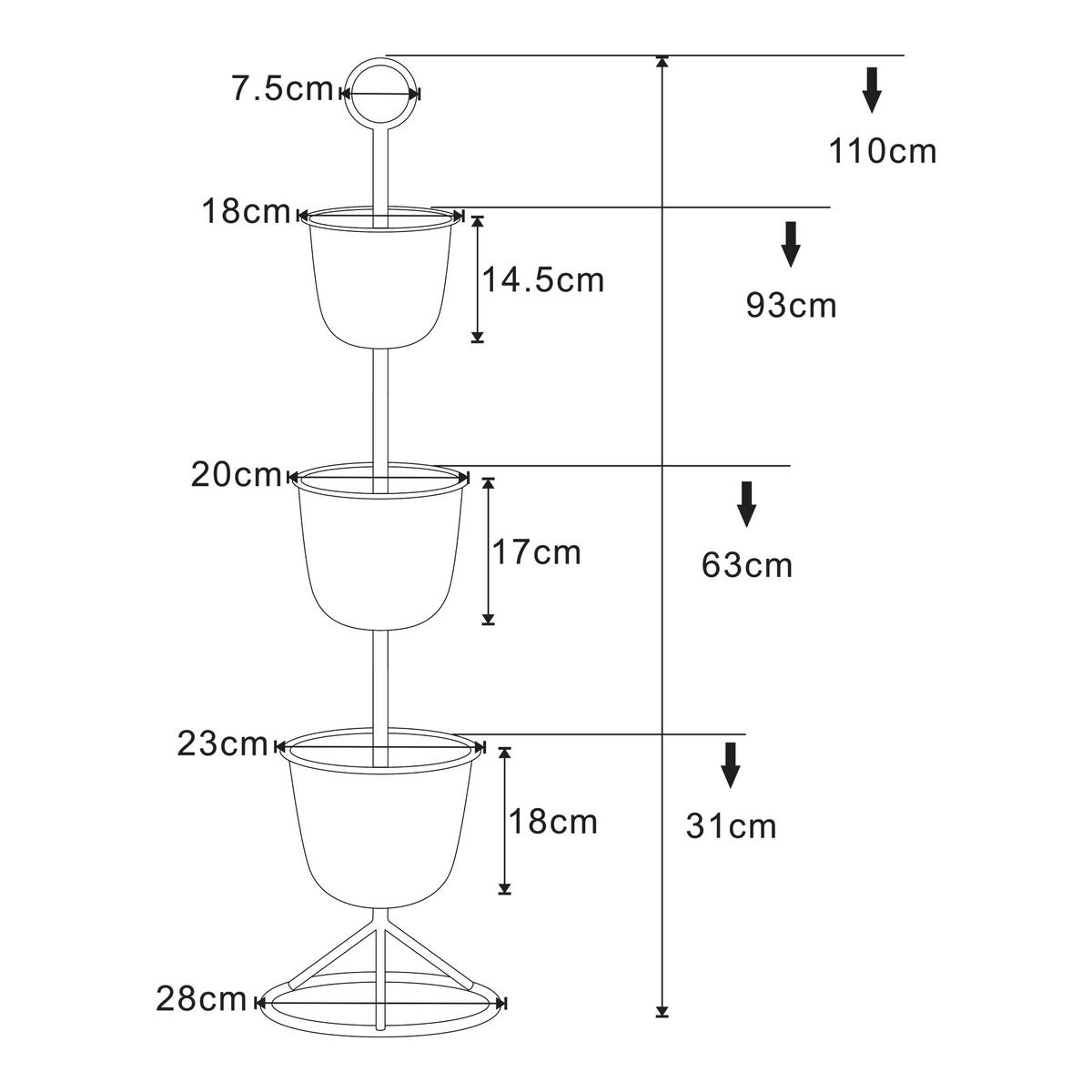 PFLANZENSTÄNDER Alphen - Schwarz, Metall (28/110cm) - [en.casa]