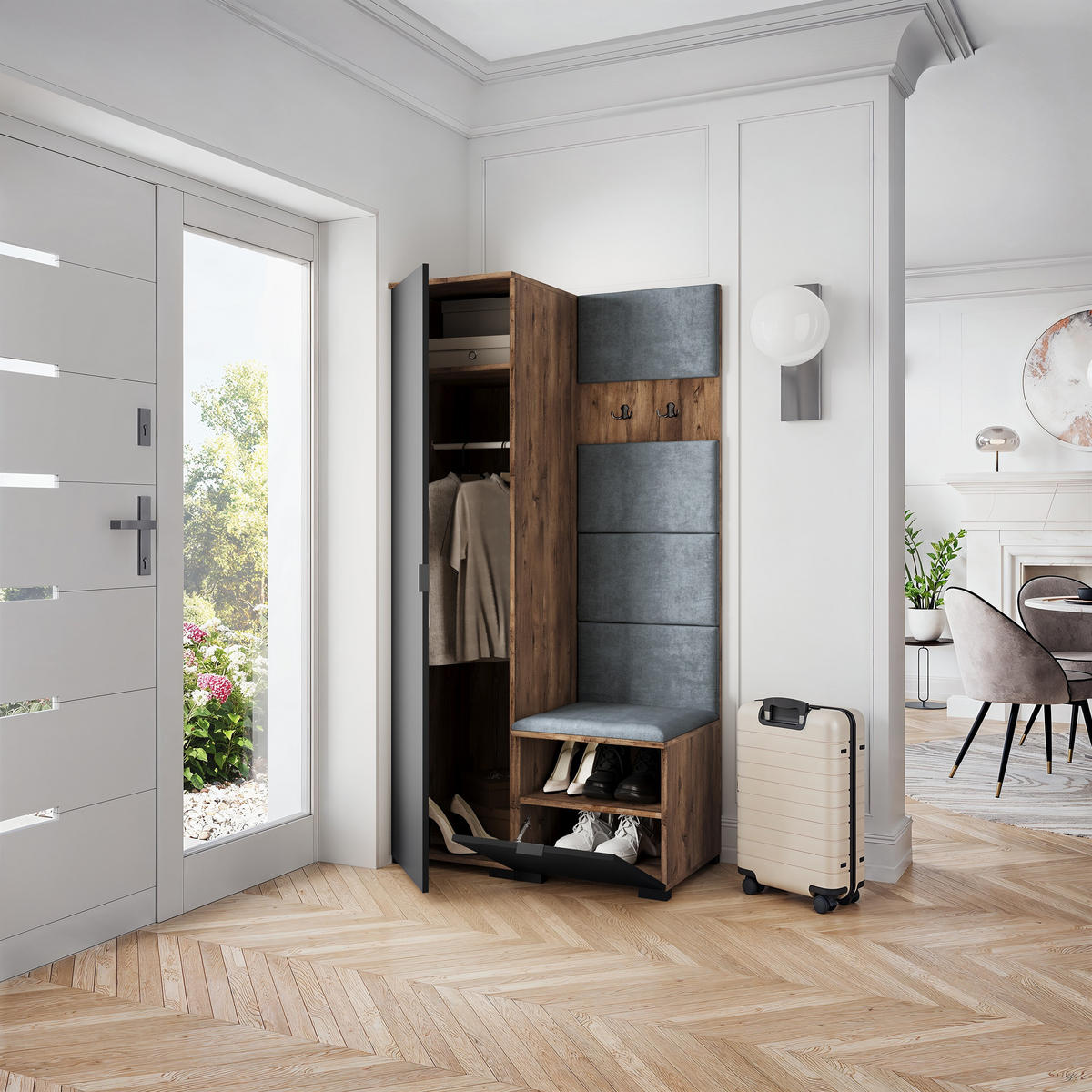 GARDEROBENSCHRANK LORI 95/181/51 cm Modern Garderobe-Set Eiche Lefkas - Eichefarben/Schwarz, Holzwerkstoff (95/181/51cm) - MASSENO