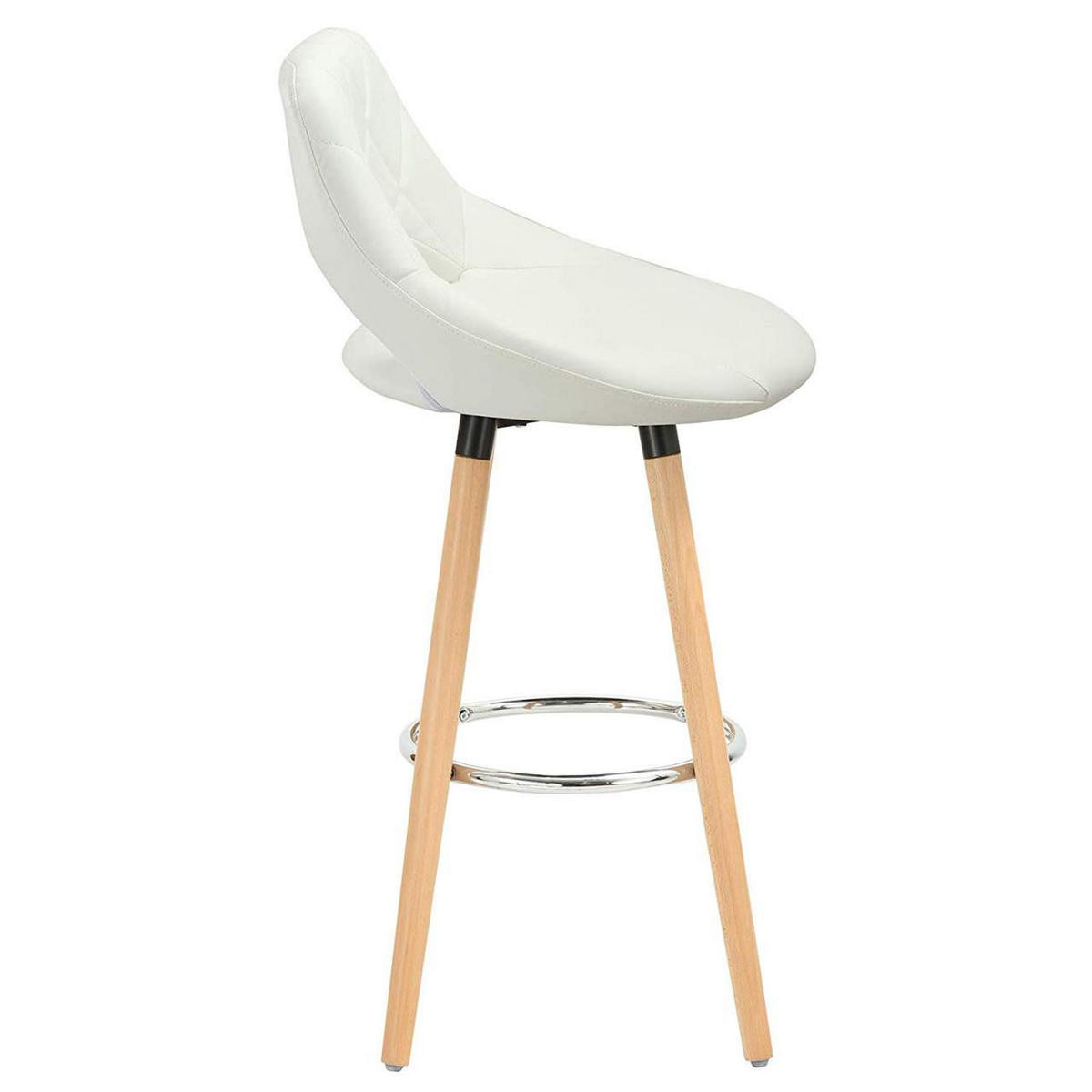 BARHOCKER aus Kunstleder, Holzgestell, Weiß - Buchefarben/Weiß, Holz/Textil (43/91/43cm) - Woltu