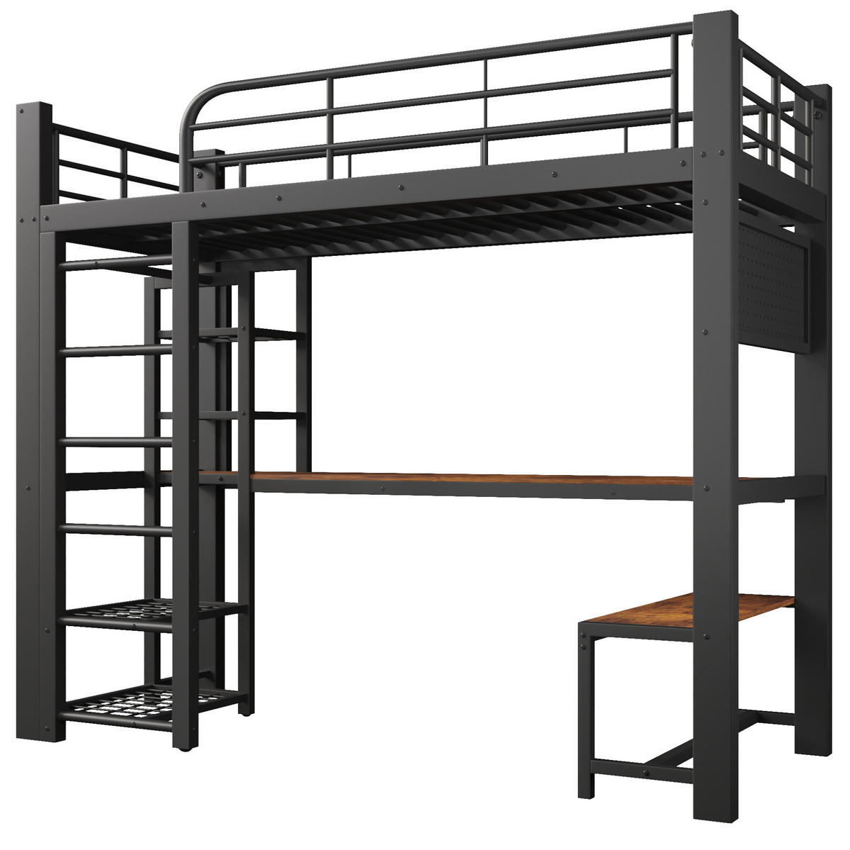 HOCHBETT 90/200 cm aus Metall mit LED und Stauraum, Schwarz - Schwarz, Metall (90/200cm) - OKMYHOME