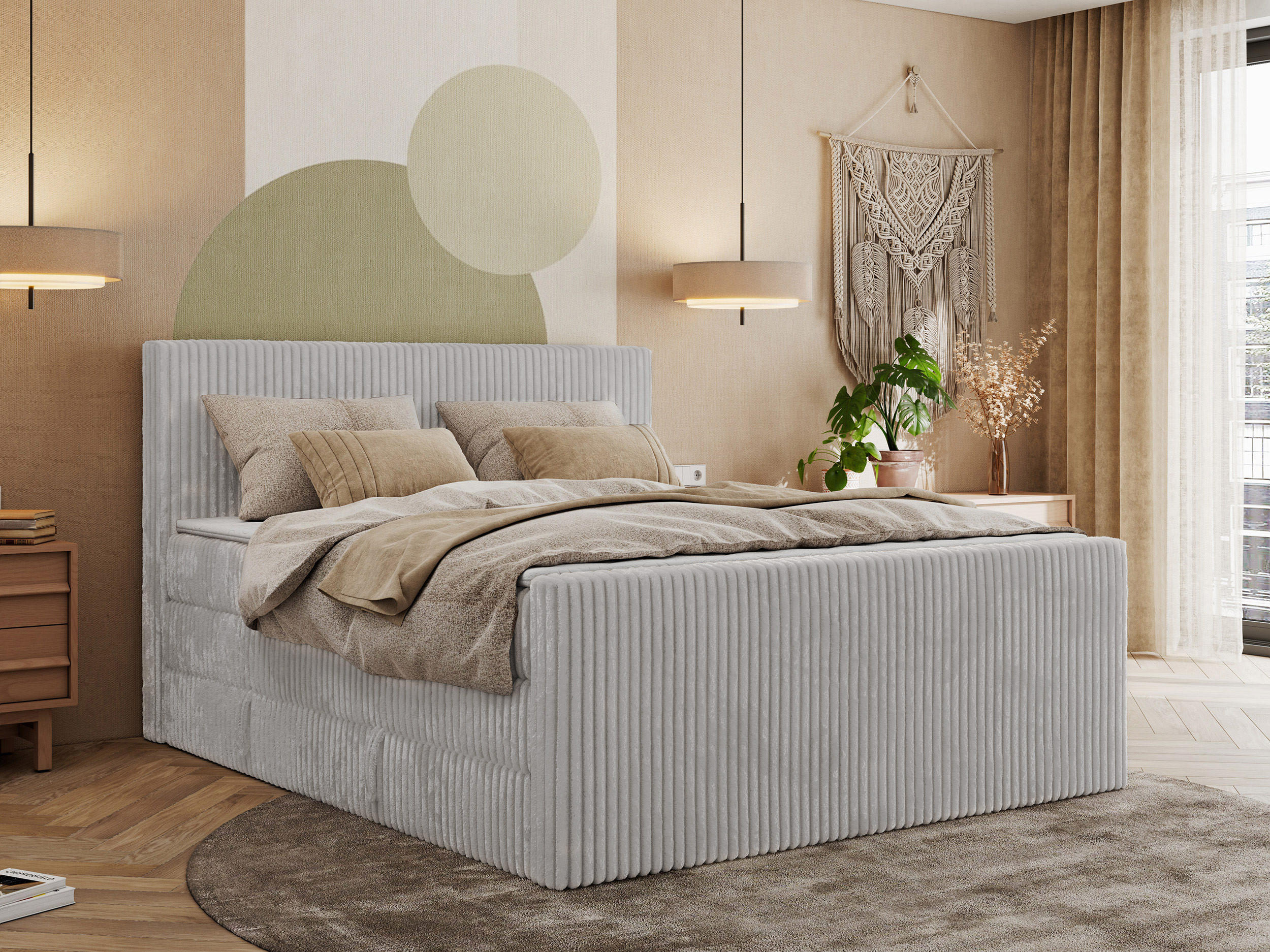 BOXSPRINGBETT TILIANO KING DUO 160/200 - Hellgrau Cord - H3 - Hellgrau, Textil (160/200cm) - MKS