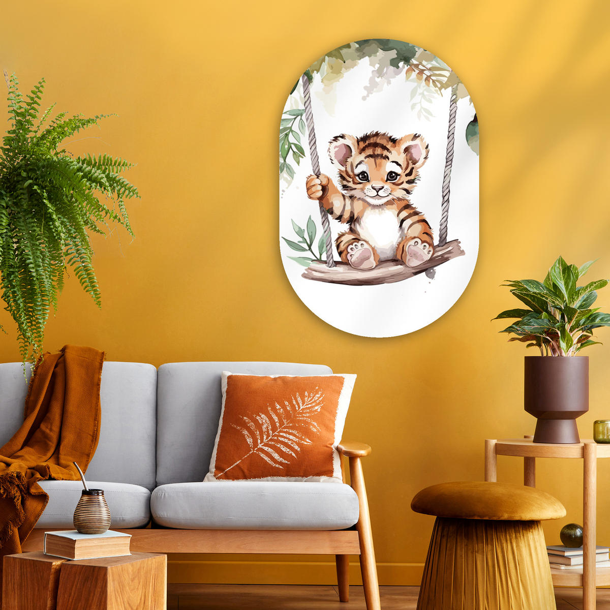 WANDBILD Tiger - Tier - Kinder - Dschungel 60x90 cm - Dunkelorange, Kunststoff (60/90cm) - MuchoWow