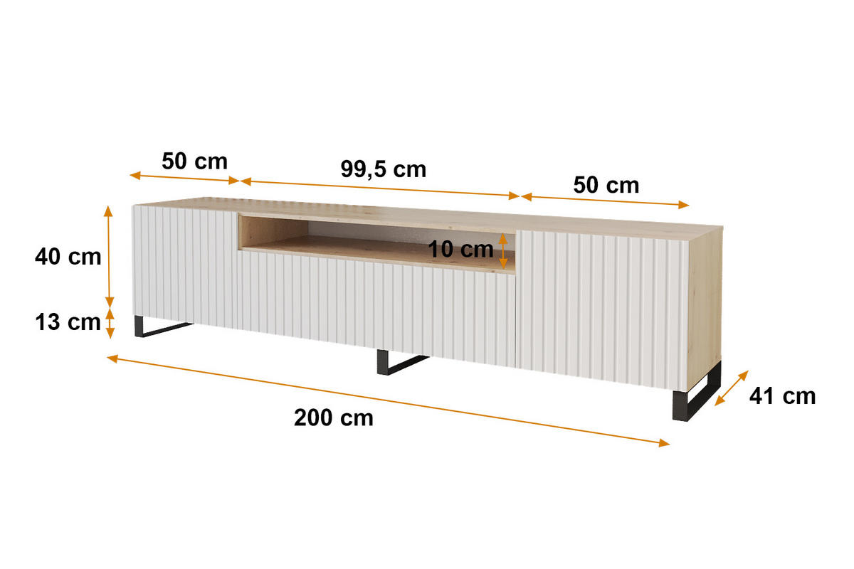 LOWBOARD KITO-S 200x53x41 cm - Artisan / Weiß - Schwarz/Weiß, Holzwerkstoff (200/53/41cm) - ALTDECOR