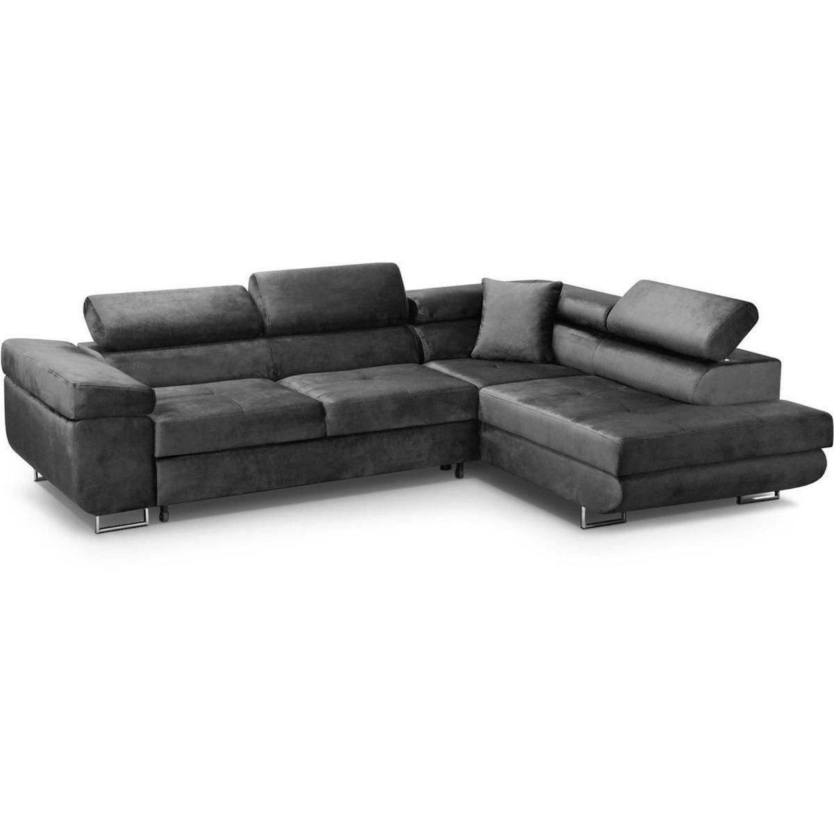 ECKSCHLAFSOFA Vild verstellbaren Kopfstützen, Grau, rechts - Chromfarben/Grau, Textil (275/203cm) - Beautysofa