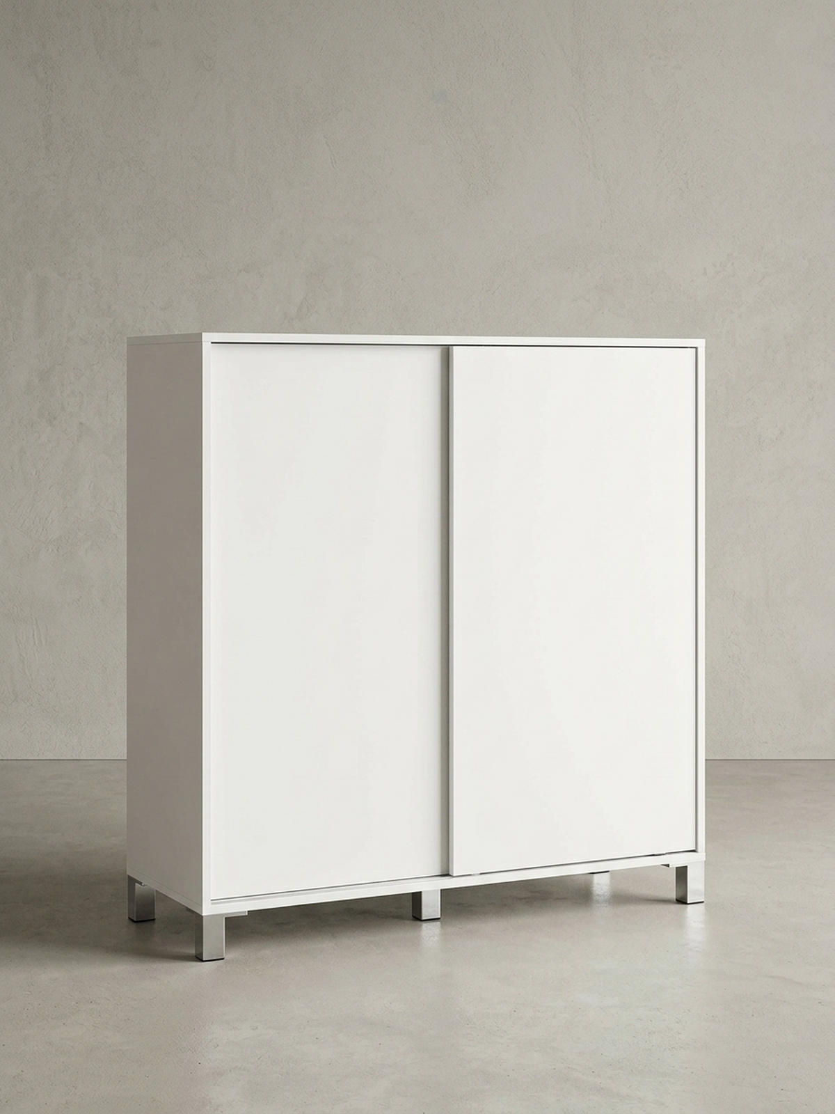 SCHUHSCHRANK Holz für 20 Paar Schuhe mit Schiebetüren, Weiß 100x38x108 cm - Silberfarben/Weiß, Holz/Kunststoff (100/108/38cm) - KADIMA DESIGN