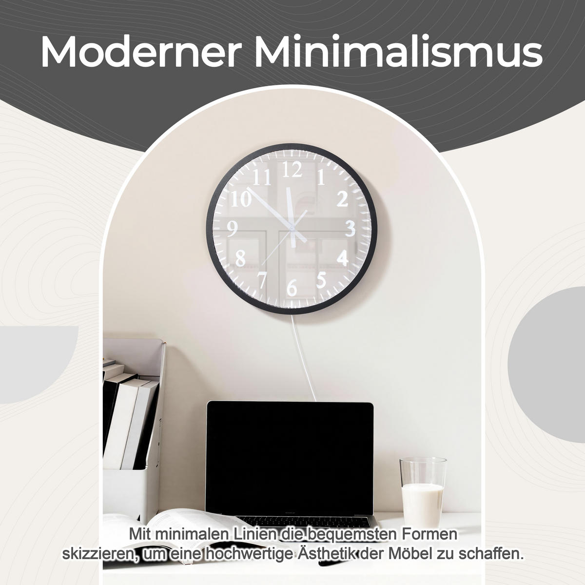 40X40CM Runder LED-Spiegel mit Uhrfunktion - Schwarz, Glas (40/40/3.5cm) - Hometopia