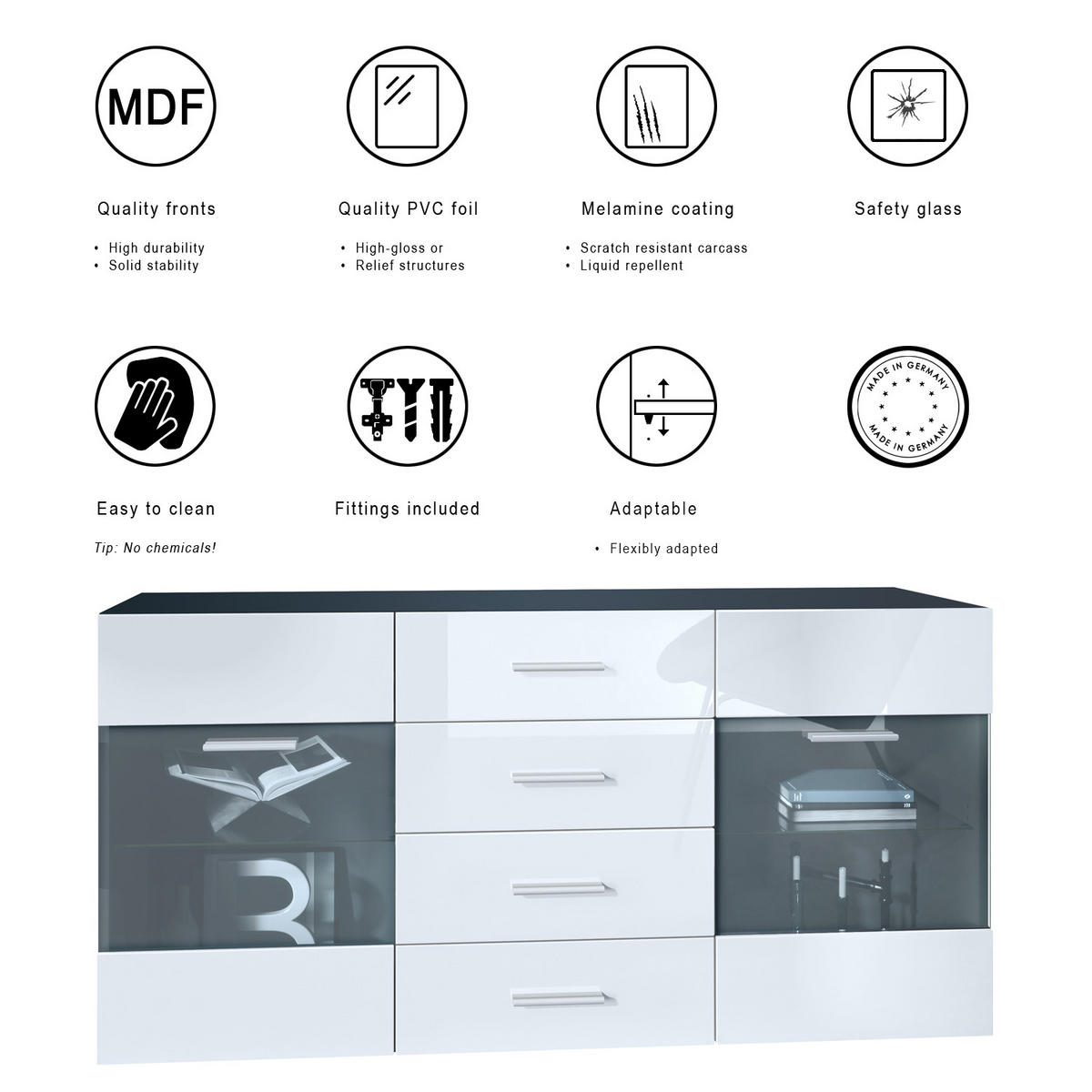 SIDEBOARD Carlos Bordeaux Hochglanz - Bordeaux, Holzwerkstoff (139/72/35cm) - Vladon