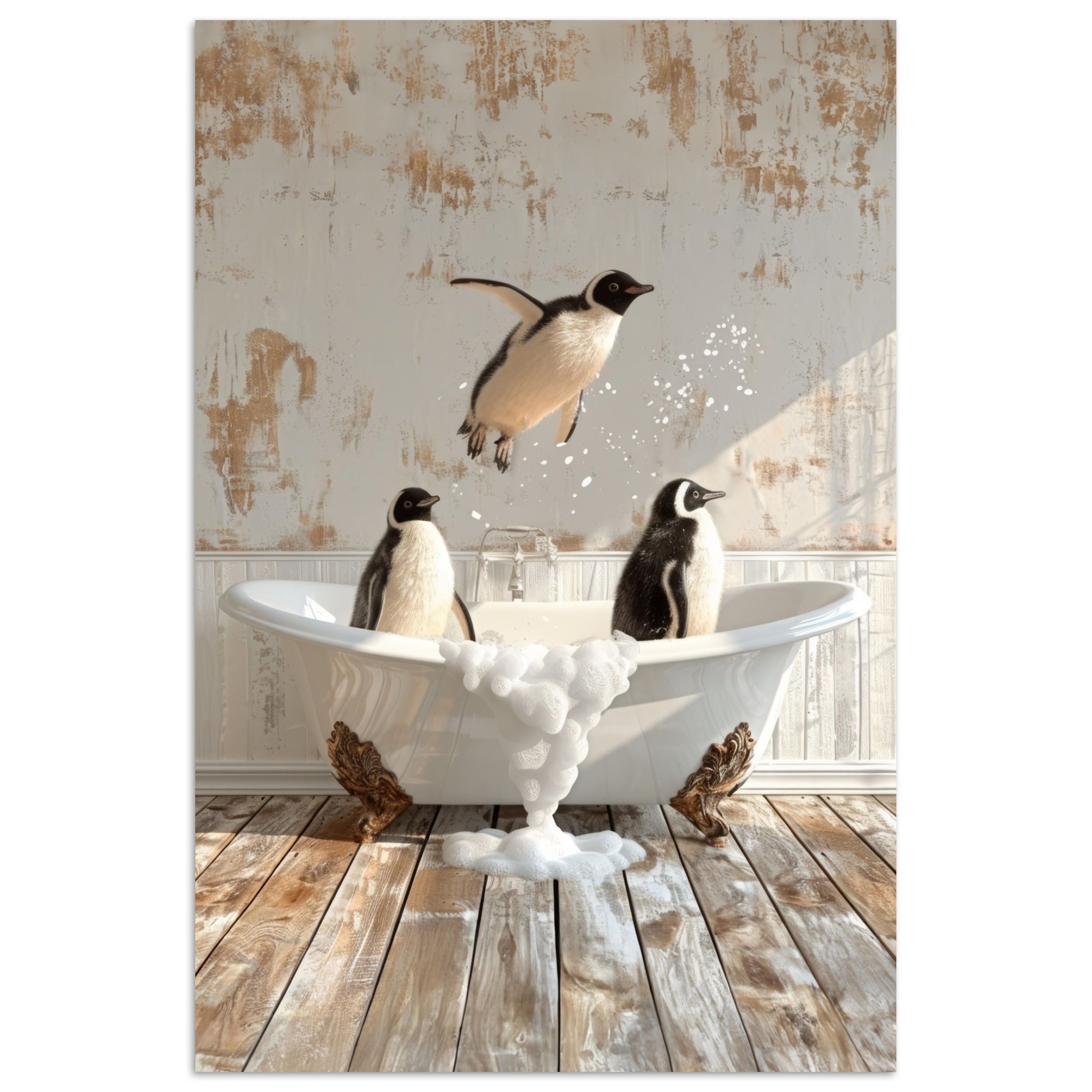 POSTER Vintage - Pinguin - Badewanne - Schaumstoff 40x60 cm - Schwarz, Papier (40/60/0.1cm) - MuchoWow