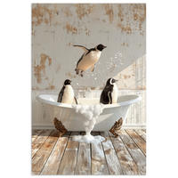 POSTER Vintage - Pinguin - Badewanne - Schaumstoff 80x120 cm - Schwarz, Papier (80/120/0.1cm) - MuchoWow