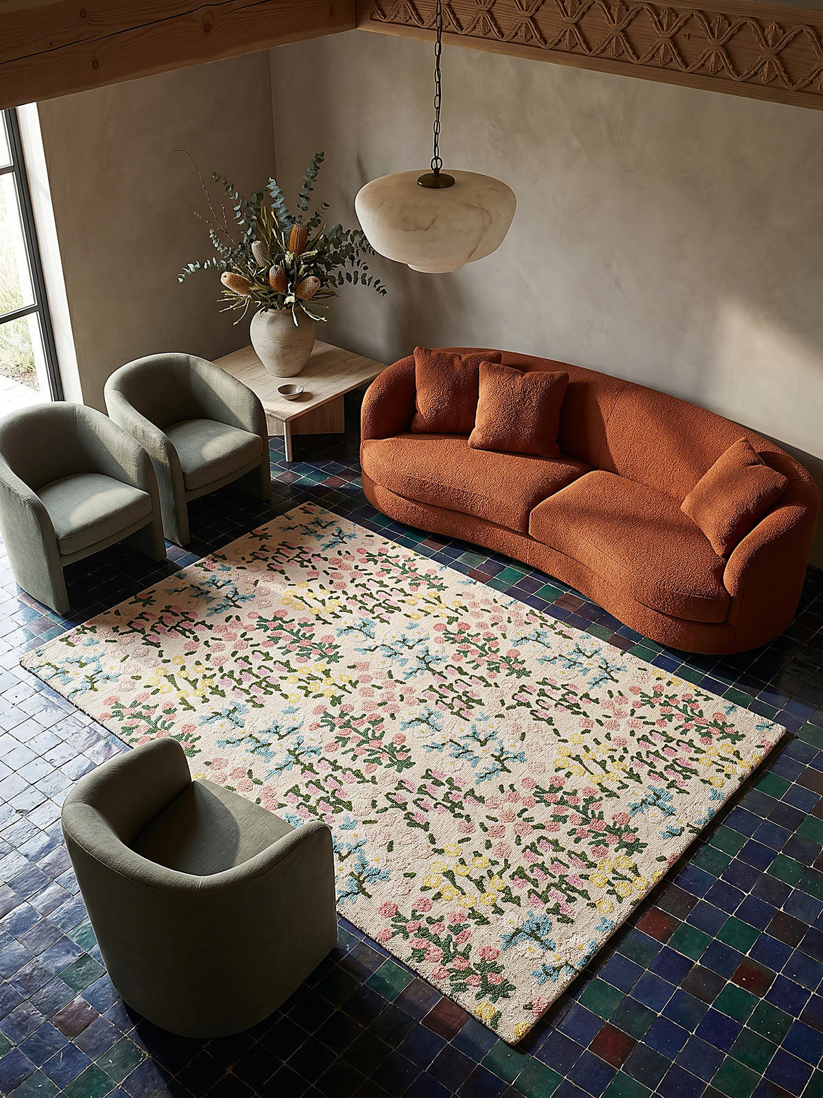 WOLLTEPPICH Floral Muster, Naturmotive, Schlafzimmer Multicolor-Rosa Rechteckig 120x170 - Beige, Textil (170/120cm) - KADIMA DESIGN