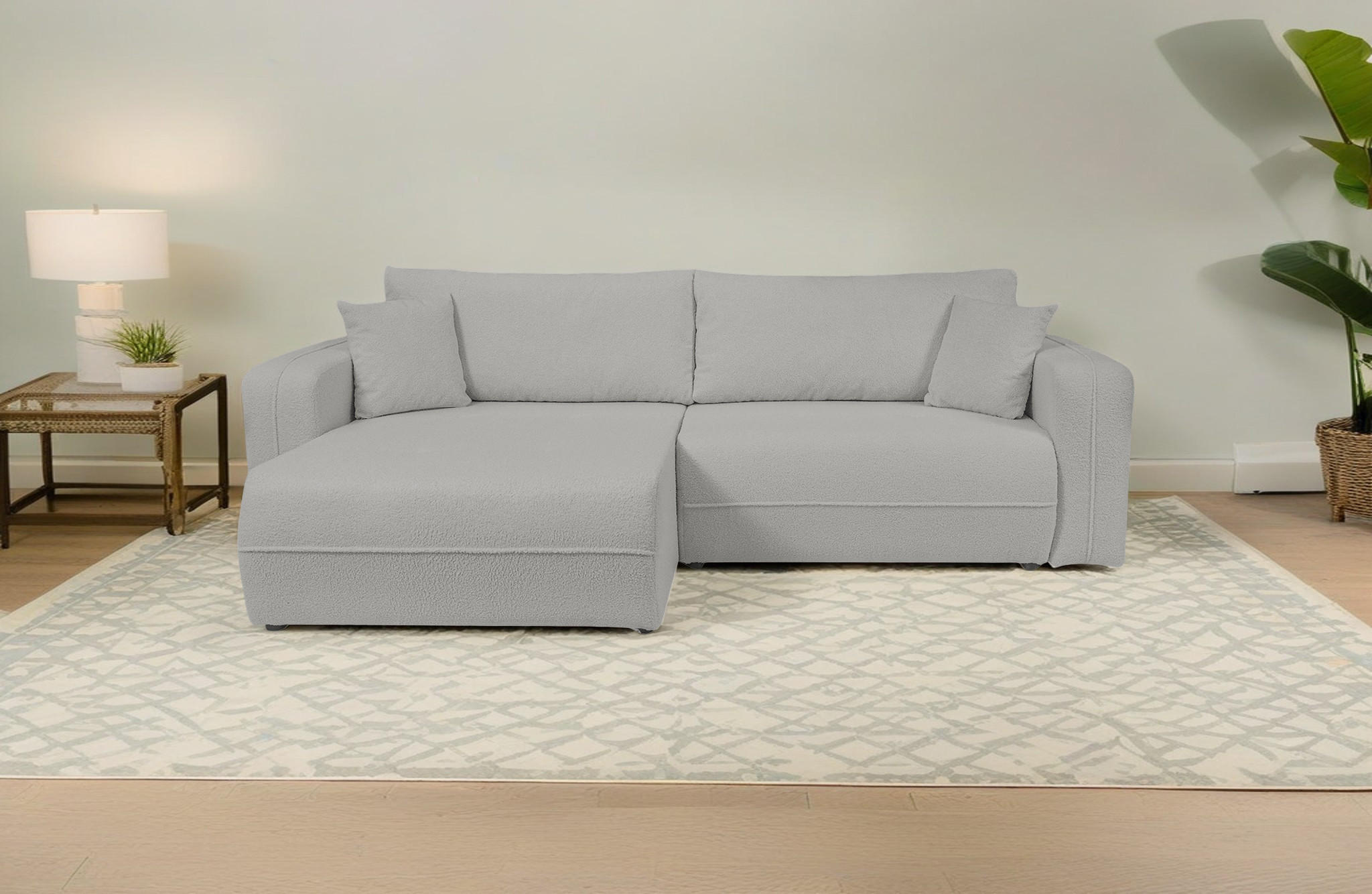 ECKSOFA Oreo L-Form Mit Bettkasten Und Schlaffunktion Quelle-Stoff Grau Rechts - Grau, Holz (247/143cm) - Kaiser Möbel