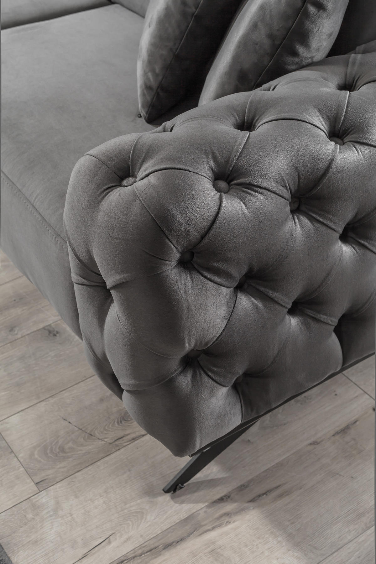 SITZGARNITUR Cuba Creme Stellvariante:3+3+1 - Grau, Holz (230/85/100cm) - Villa Möbel