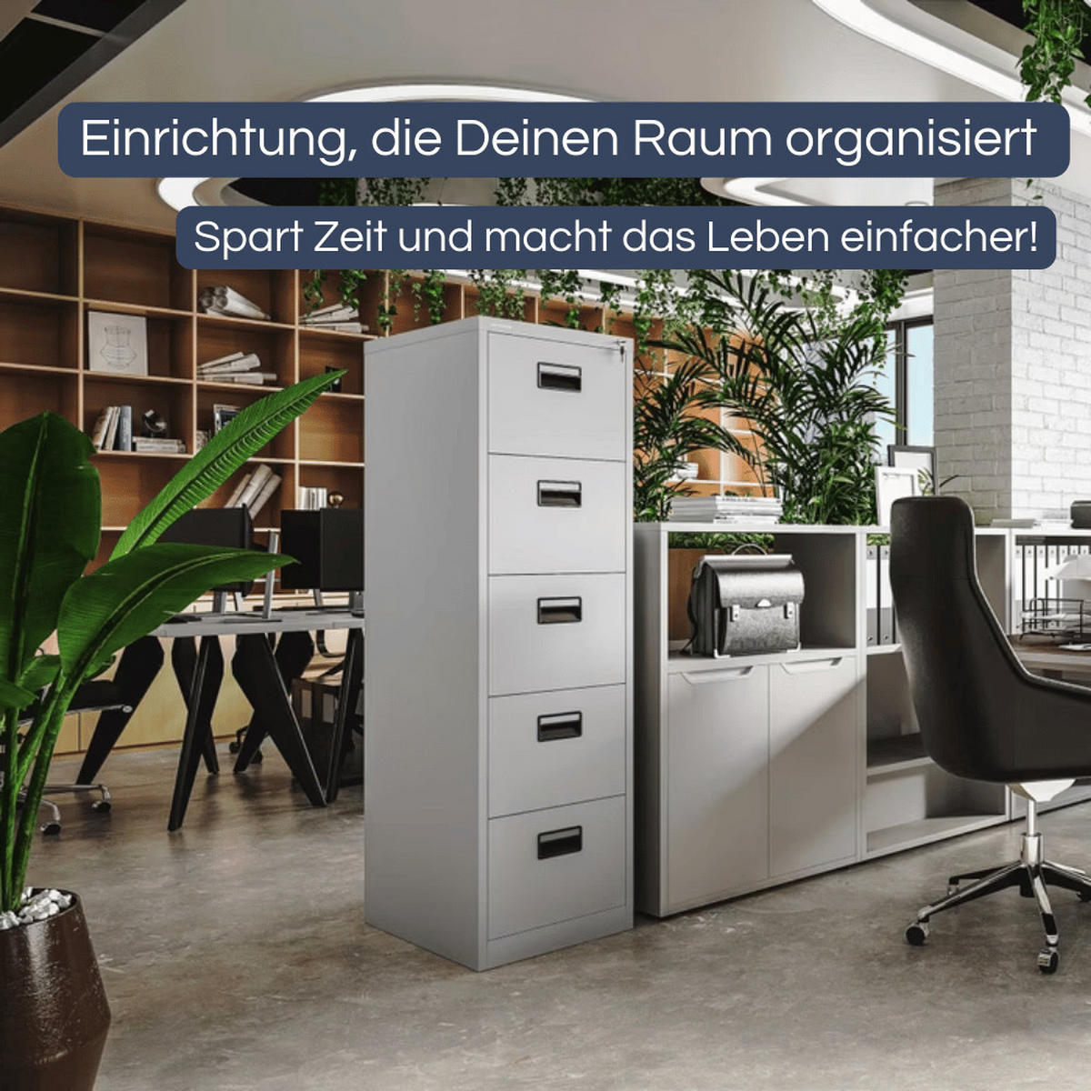 HÄNGEREGISTERSCHRANK abschließbar TION 5 Schubladen 163x46x62cm Grau - Grau, Metall (46/163/62cm) - DELUKE