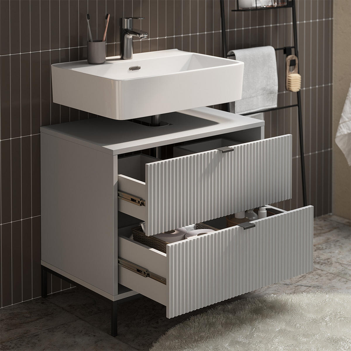 BADMÖBEL-SET Eliza Grau 2 Teile - Grau, Holzwerkstoff (70/63/45.1cm) - Vicco