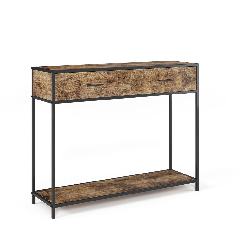 KONSOLENTISCH Fyrk Antikholz 100 x 80 cm mit Schubladen - Alteiche/Schwarz, Holzwerkstoff (30/100/80cm) - Vicco