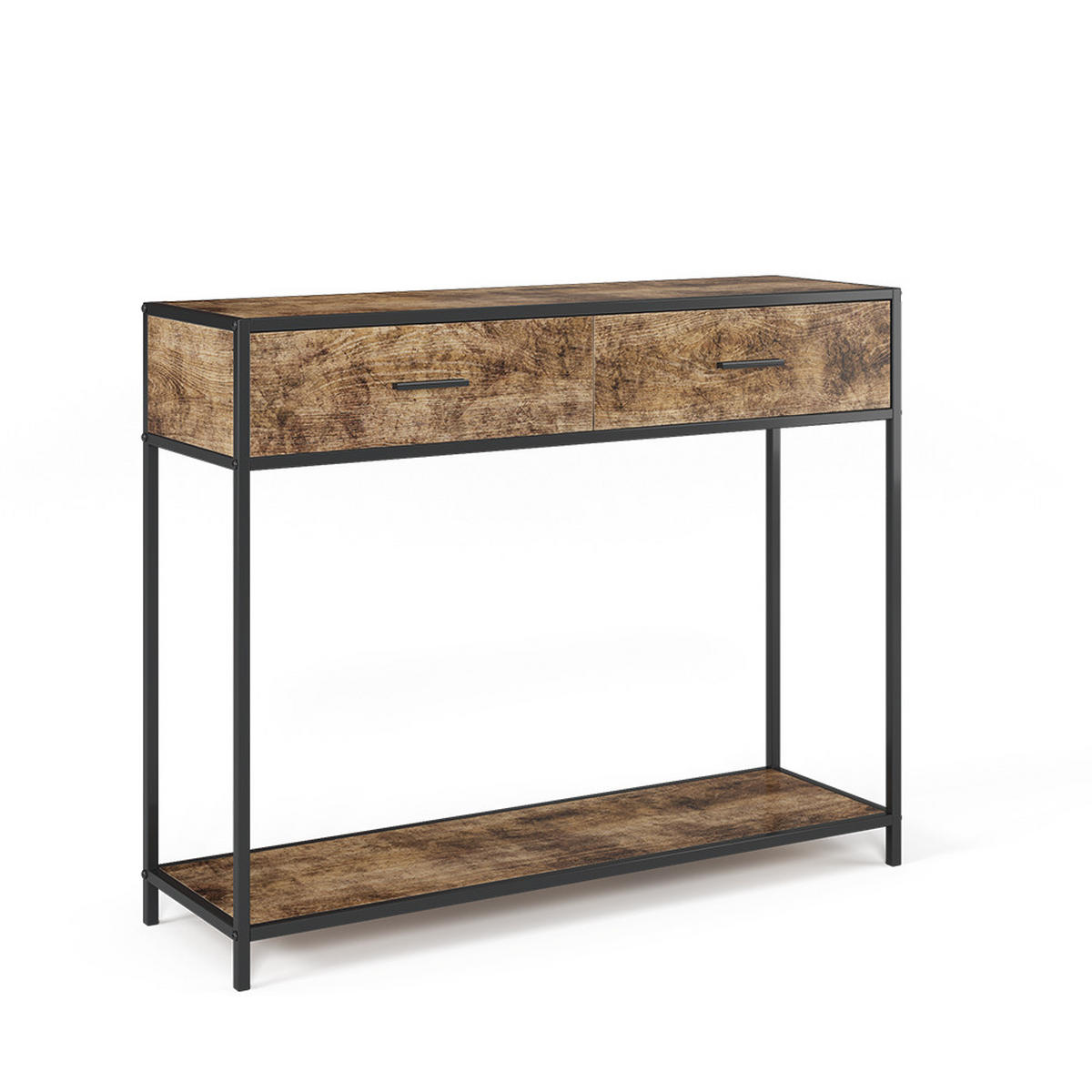 KONSOLENTISCH Fyrk Antikholz 100 x 80 cm mit Schubladen - Alteiche/Schwarz, Holzwerkstoff (30/100/80cm) - Vicco