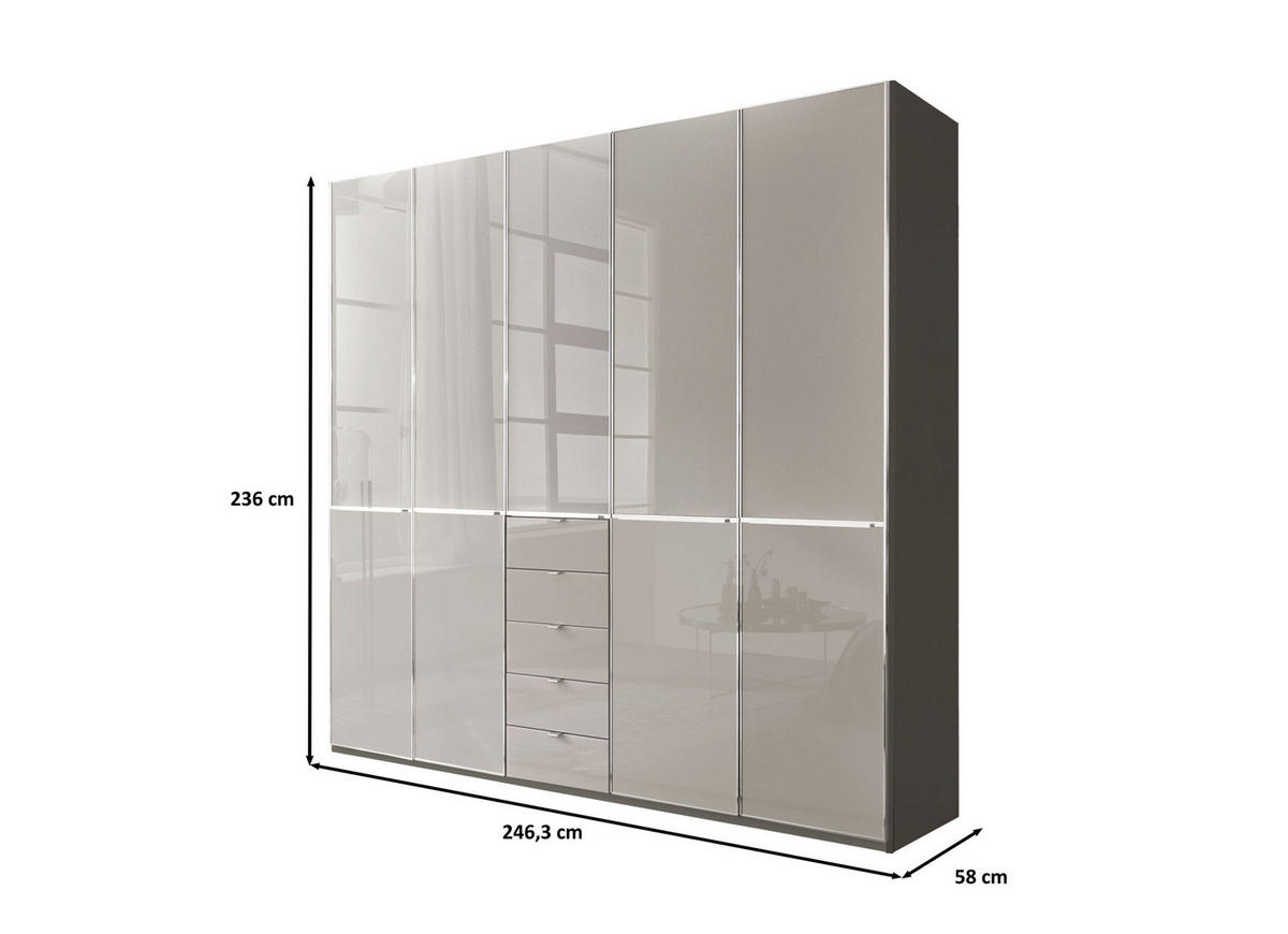 SCHLAFZIMMER Sentara in Havanna und Kieselgrau 4-teilig mit Kleiderschrank 250cm Breite inkluisve Beleuchtung, Doppelbett 180x200cm, zwei Nachttische - Braun, Holzwerkstoff (80/200/120cm)