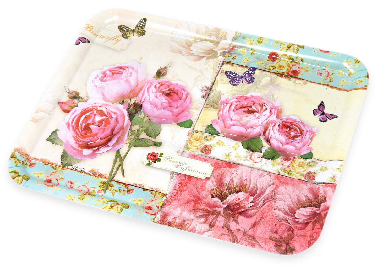 TABLETT England Rosen, rechteckige Melamin Serviertablett 50x37 cm - Rosa, Kunststoff (37/2/50cm) - Lashuma