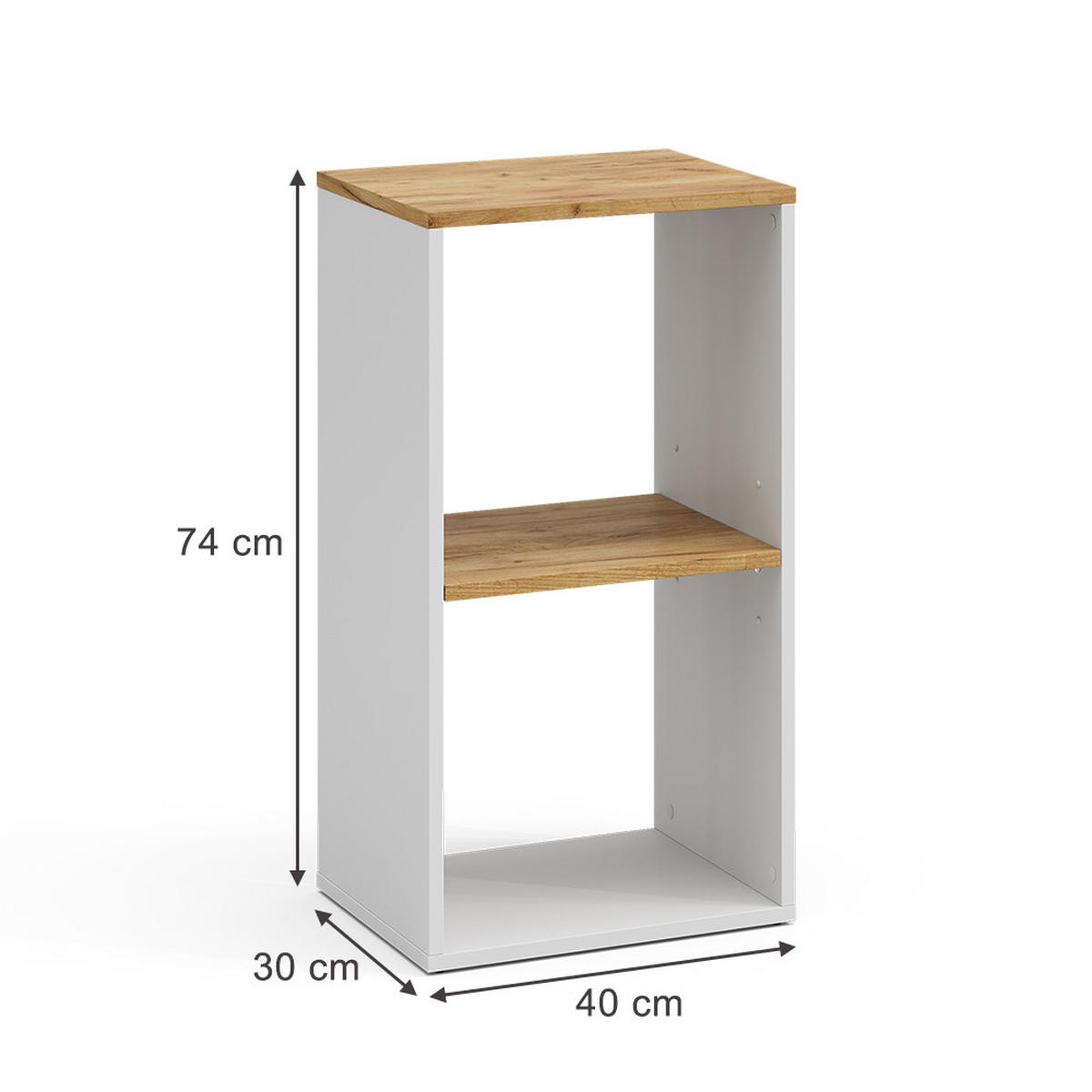 BÜCHERREGAL Tomy Weiß/Goldkraft Eiche 40 x 74 cm mit 2 offenen Fächern - Honigeiche/Weiß, Holzwerkstoff (40/74/30cm) - Vicco