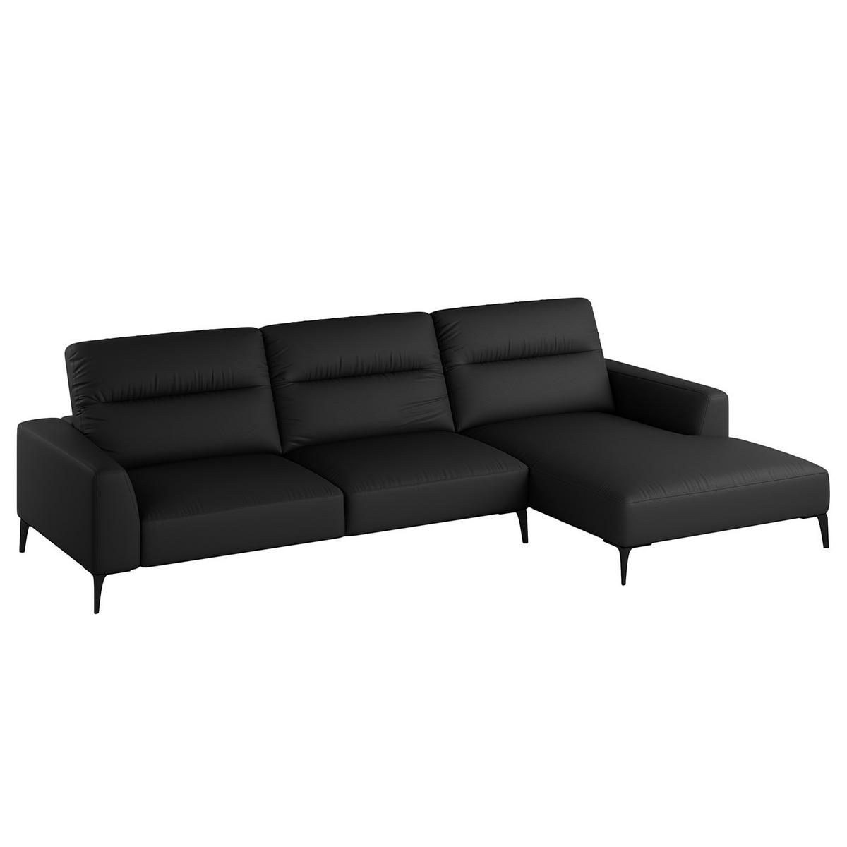 ECKSOFA mit Longchair - Schwarz, Leder/Metall (328/180cm) - home24
