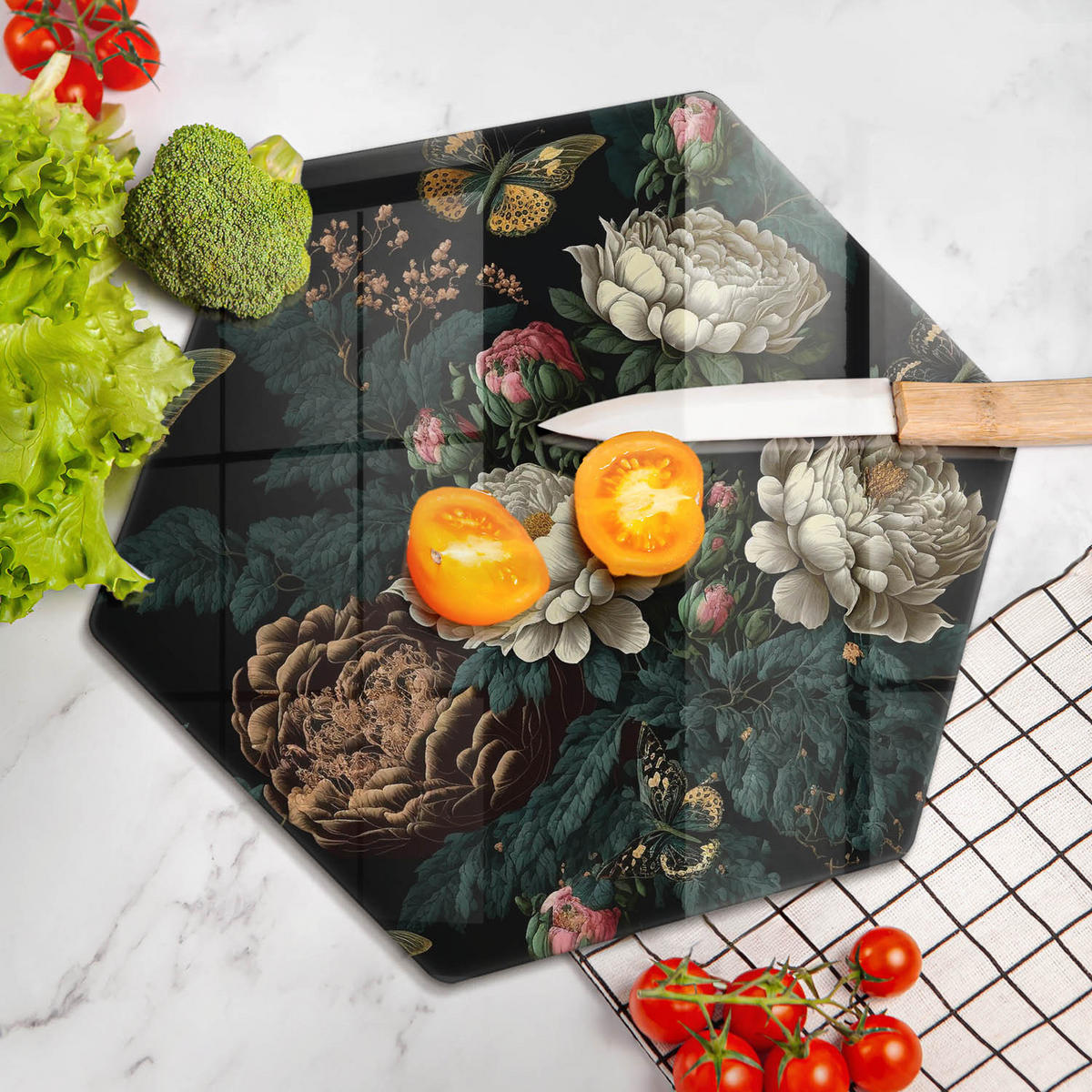 GLASPLATTE 40 cm Vintage Pfingstrosen Blumen - Multicolor, Glas (40/40cm) - Wallfluent