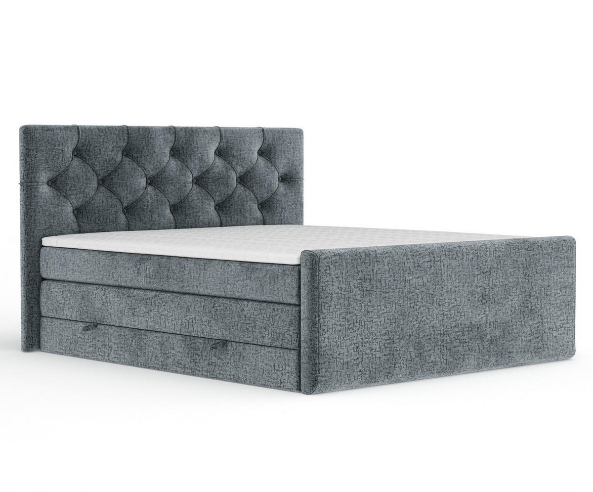 BOXSPRINGBETT Hugo Blau Grau 160/200 cm - Blaugrau/Schwarz, Holz/Holzwerkstoff (160/200cm) - Maison de Reve