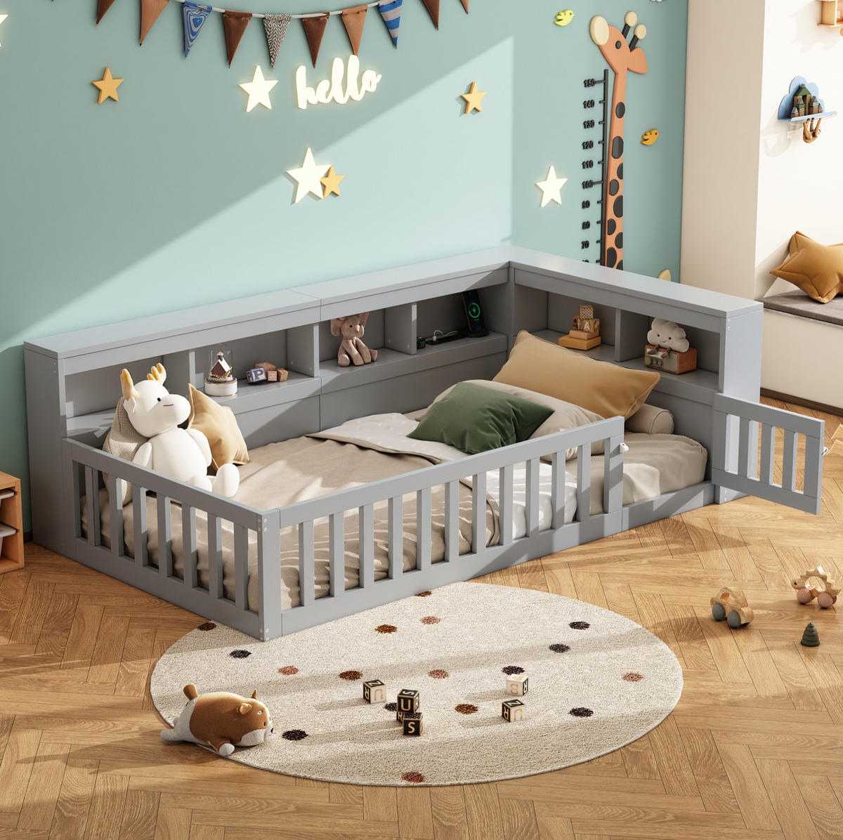 DAYBETT 90/200 cm Grau mit Staufach und USB-Anschlüssen aus Spanplatte - Grau, Holzwerkstoff (90/200cm) - OKWISH