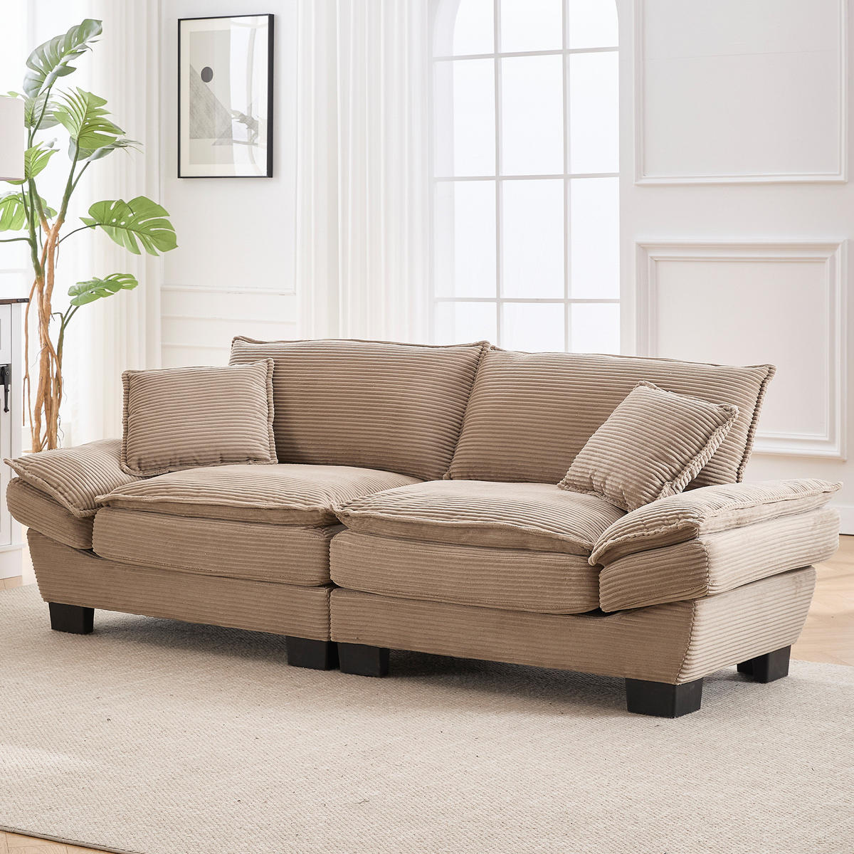 SOFA 2-Sitzer mit Kissen aus Velvet Khaki 224/81/81 cm - Naturfarben, Textil (224/81/81cm) - OKWISH